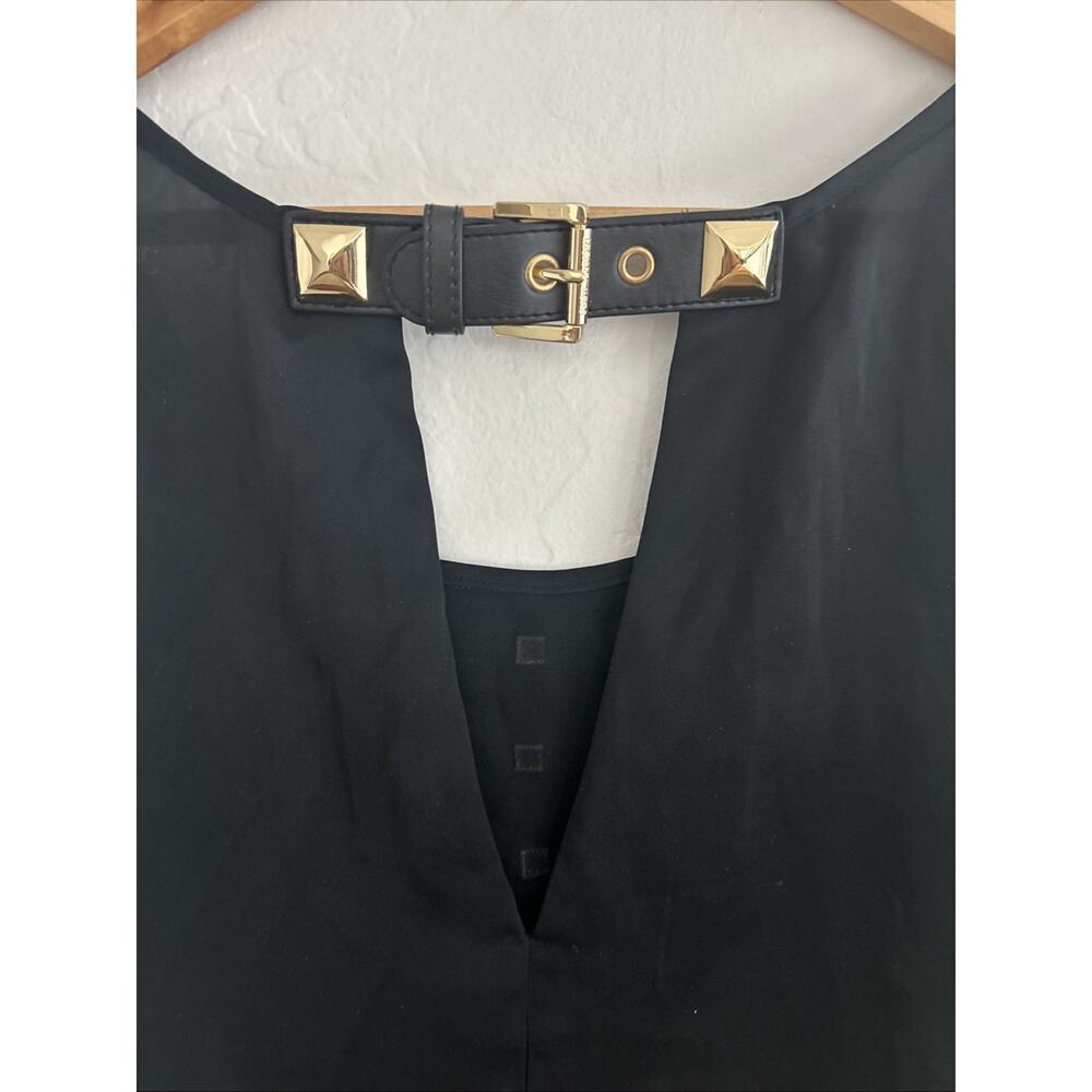 Michael Kors Womens Black Sleeveless Top Blouse Gold Studs Black Buckle Detail S - Picture 4 of 6